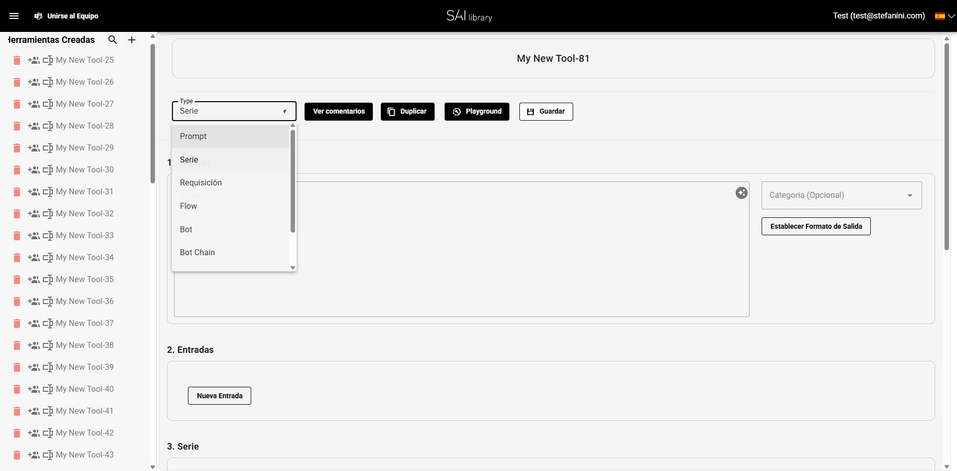 Selección del tipo de herramienta