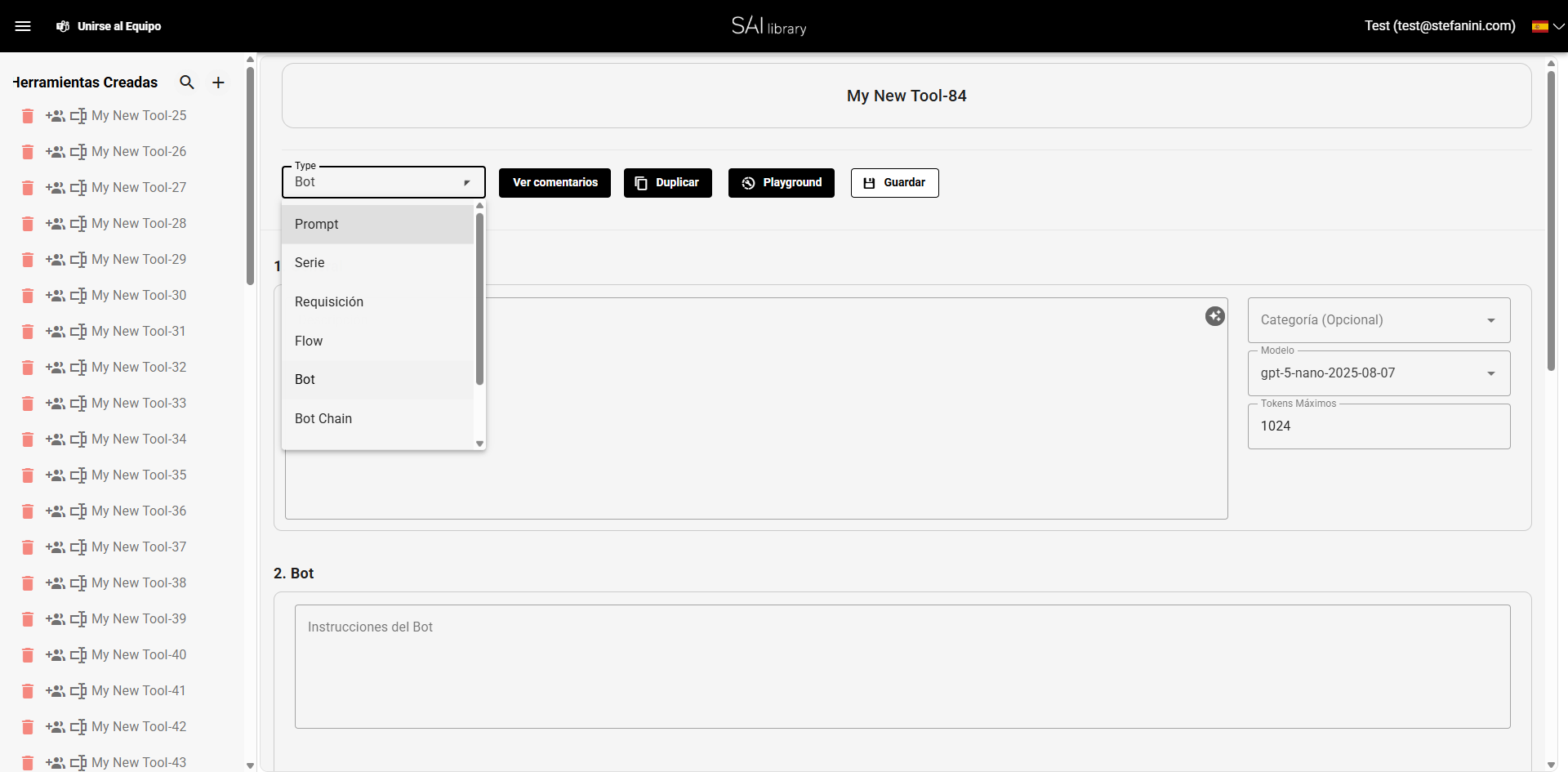 Seleccionar Tipo de Herramienta