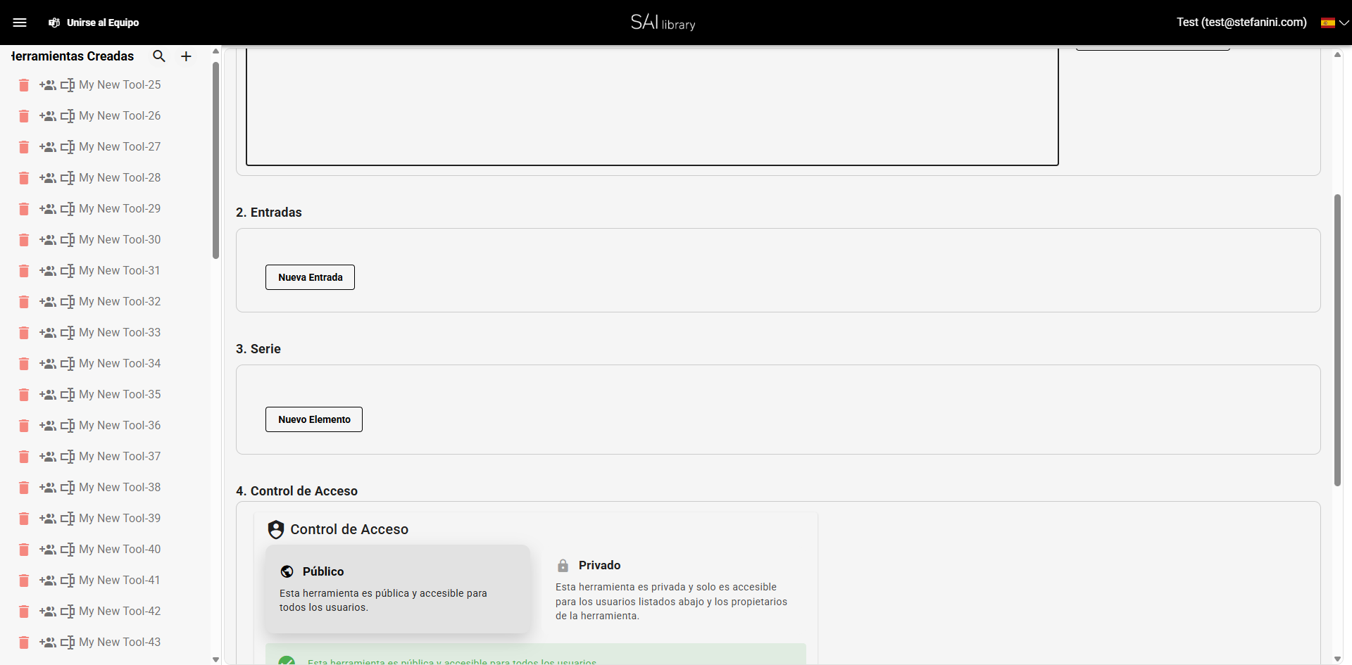 Sección Entradas y Serie