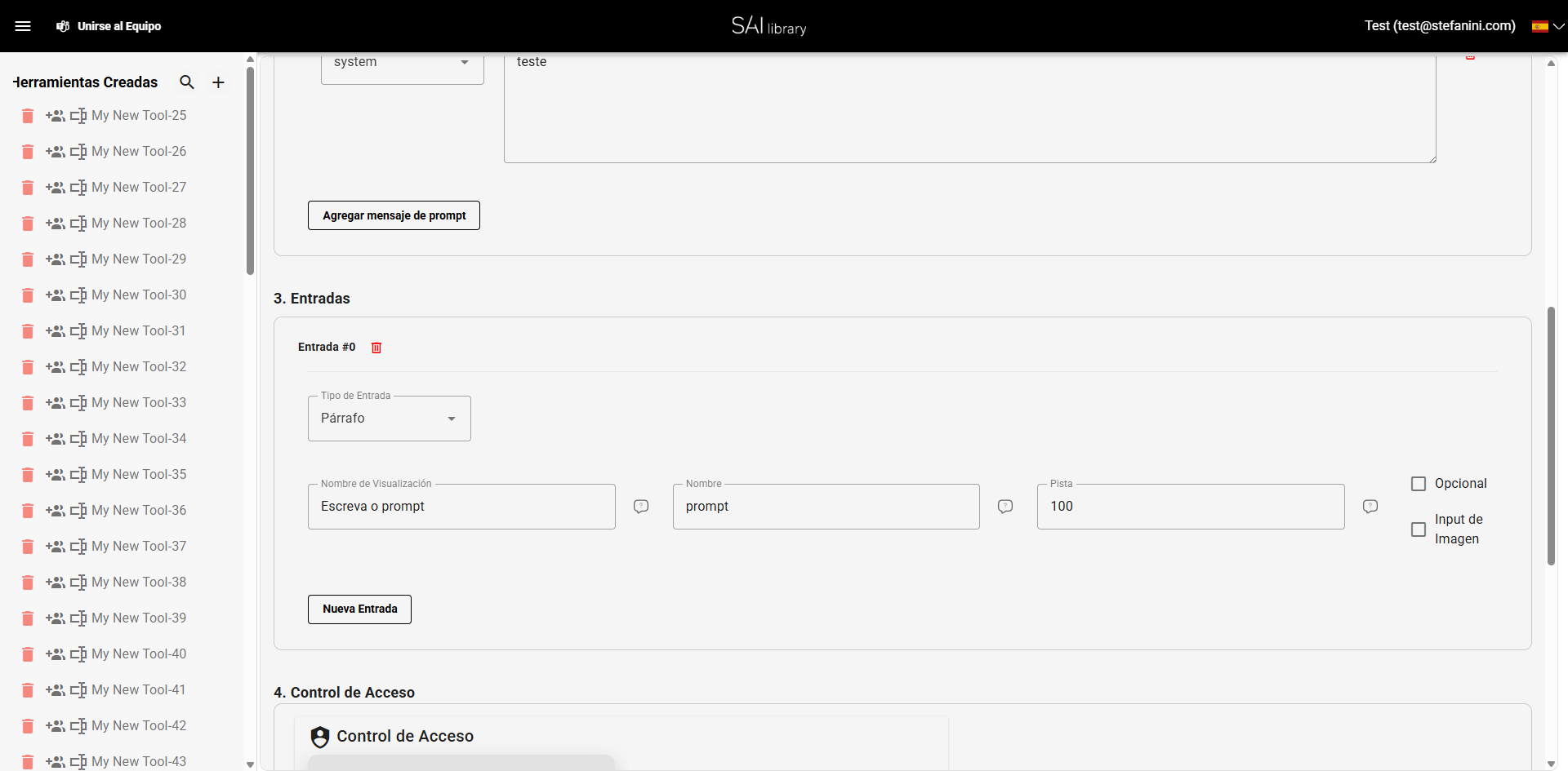 Definir Sección Inputs