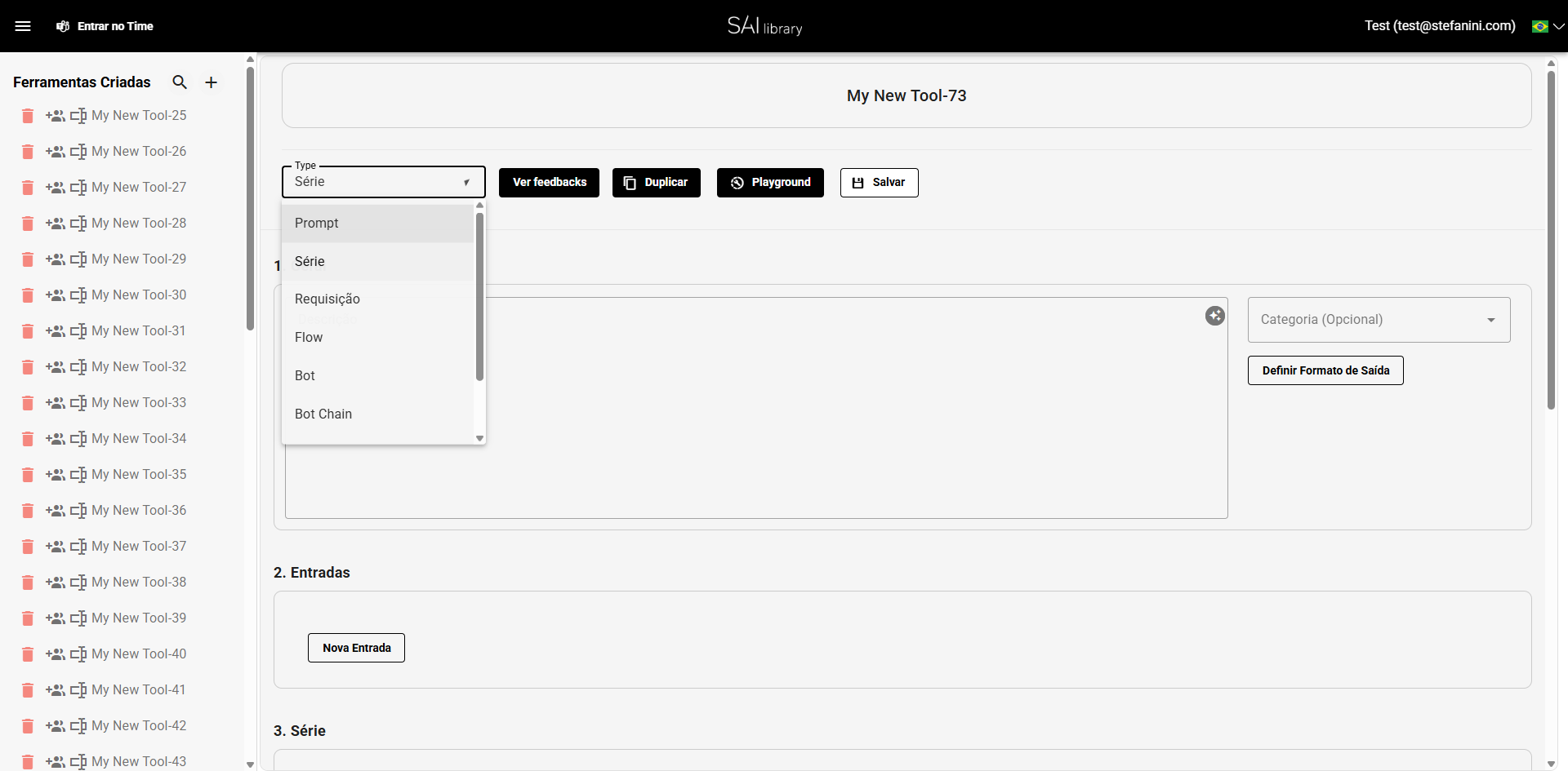 Selecione o tipo de template