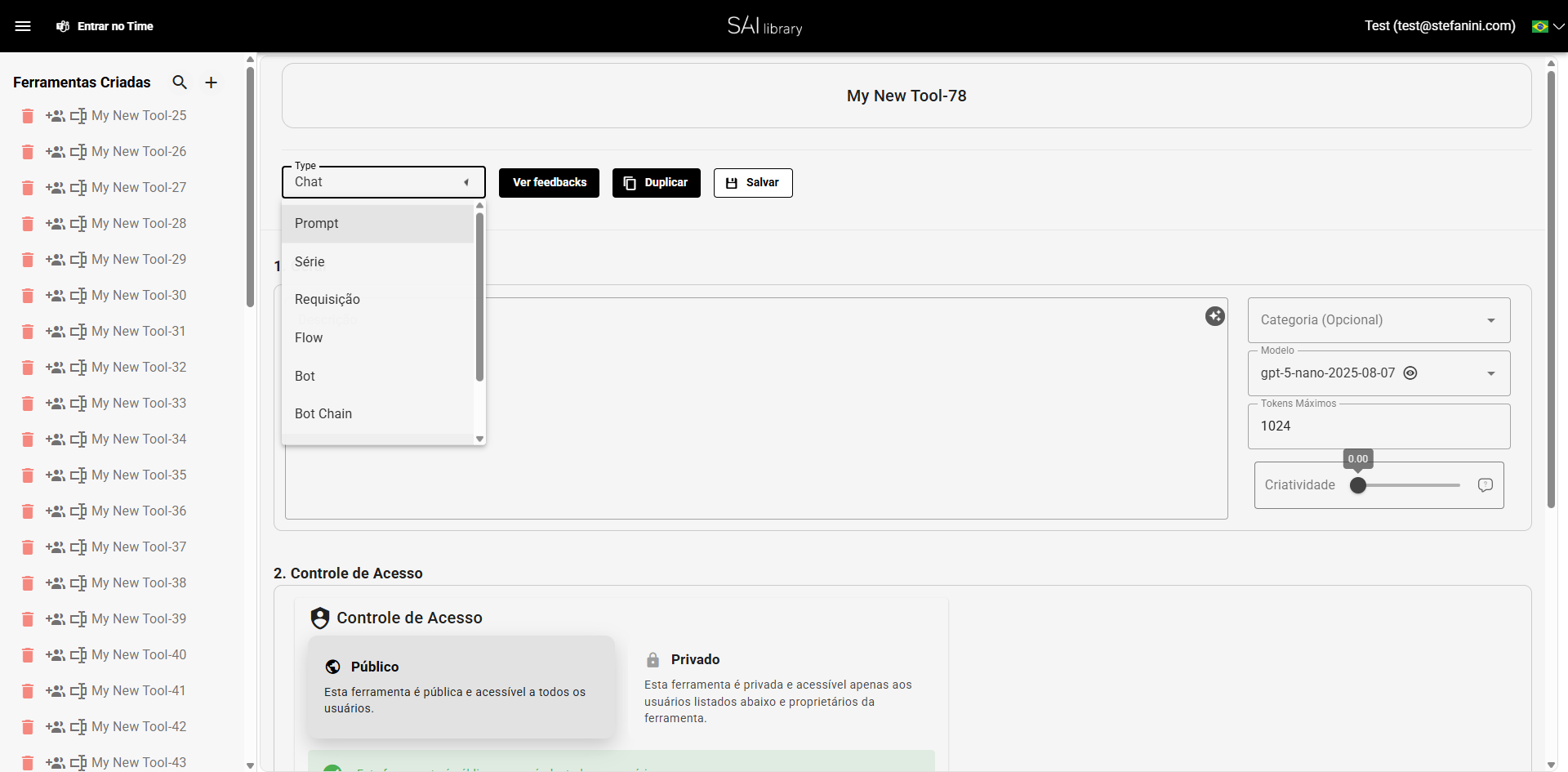 Selecionar Tipo de Template