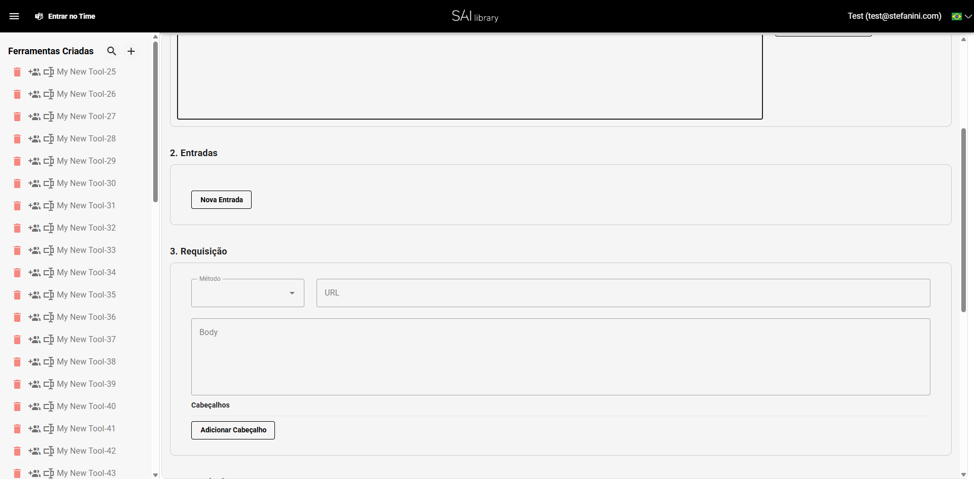 Definir Seção de Entradas