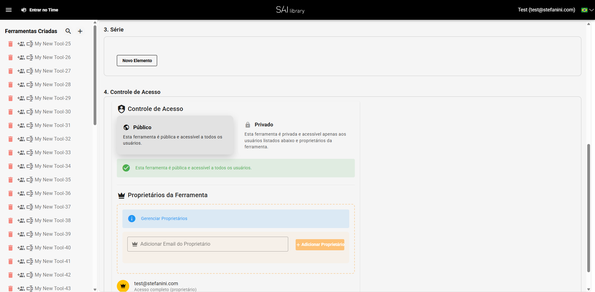 Configurar elementos da série