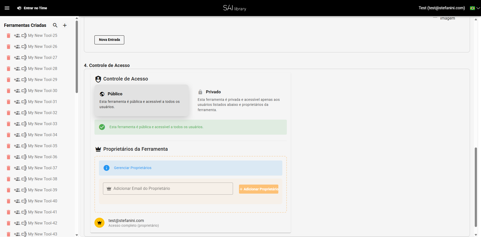 Configurar seção Controle de Acesso